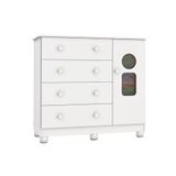 Comoda De Quarto Tedy C 1 Porta Cristal E 4 Gavetas Branco Peroba