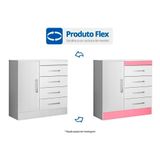 Comoda De Quarto Montevideu 1 Porta E 4 Gavetas Branco Rosa Demobile