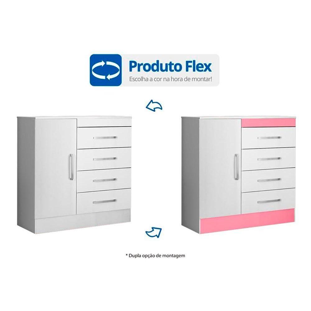 Comoda De Quarto Montevideu 1 Porta E 4 Gavetas Branco Rosa Demobile