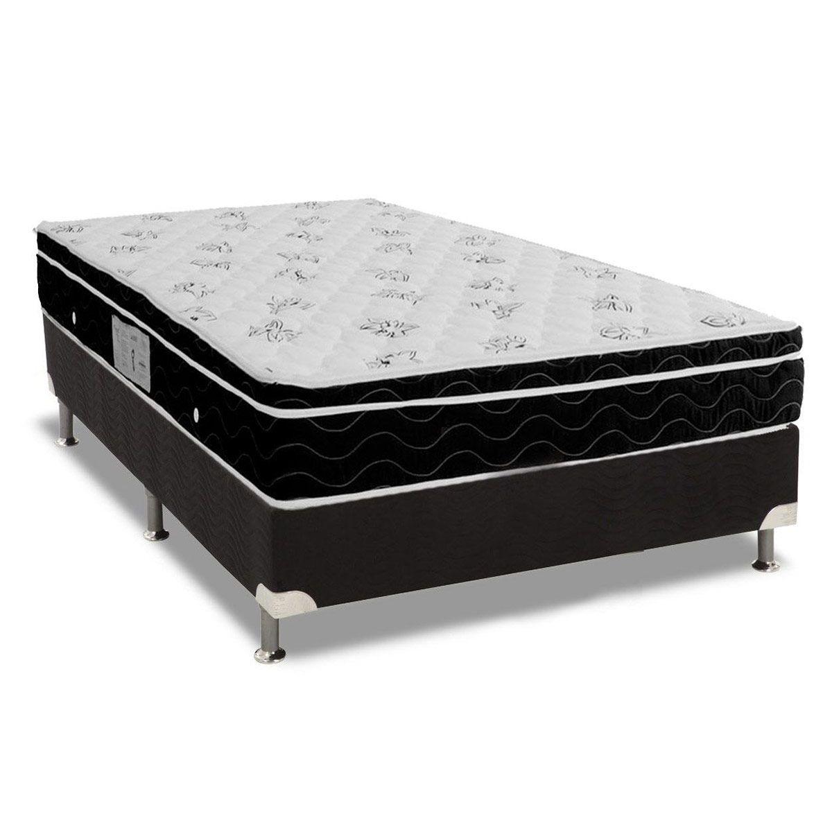 Cama Box Casal Colchao Molas Bonnel Ortobom Nanolastic Physical Spring Base Crc Suede Black 138x188