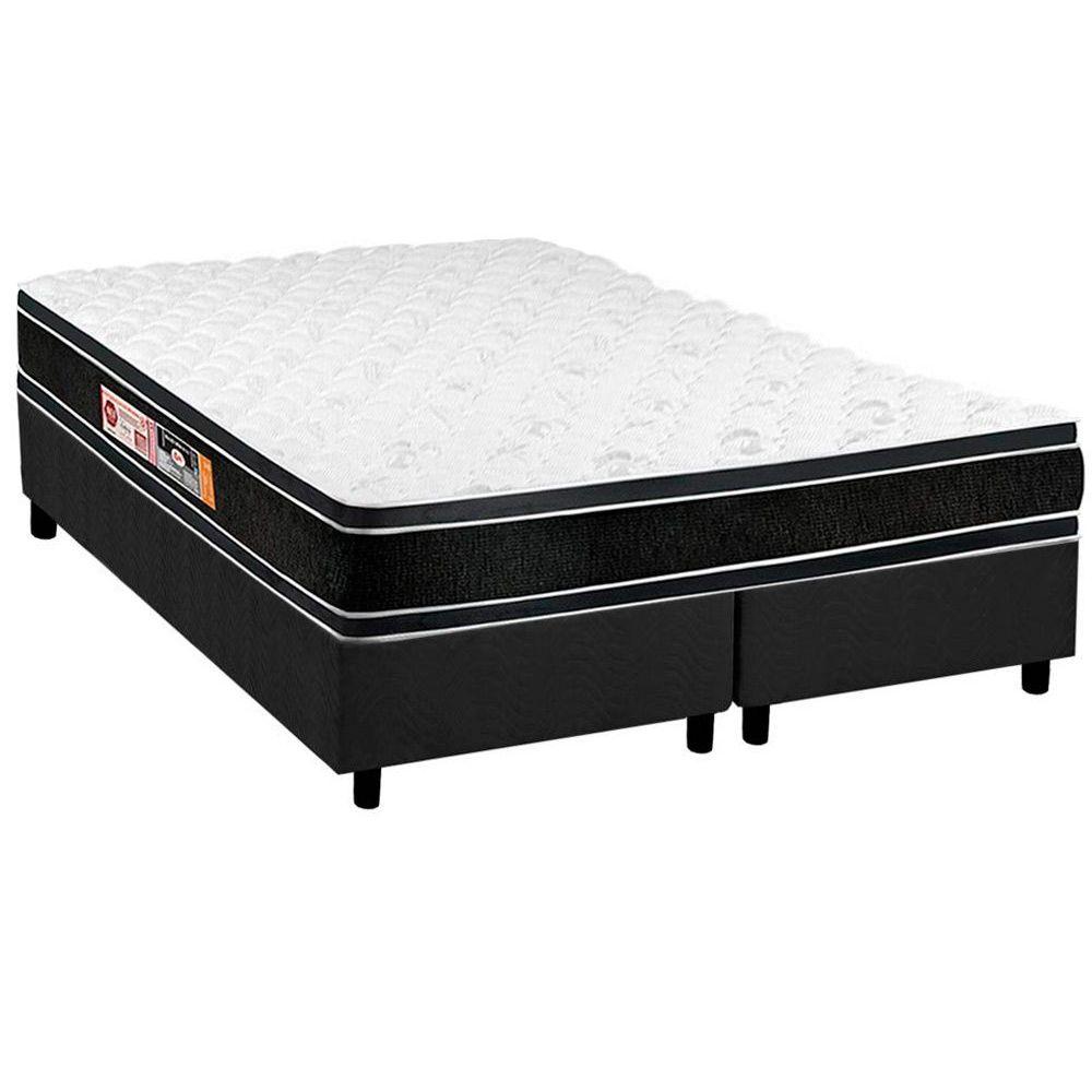 Cama Box Queen Colchao Espuma D33 Castor Black E White Base Crc Suede Gray 158x198