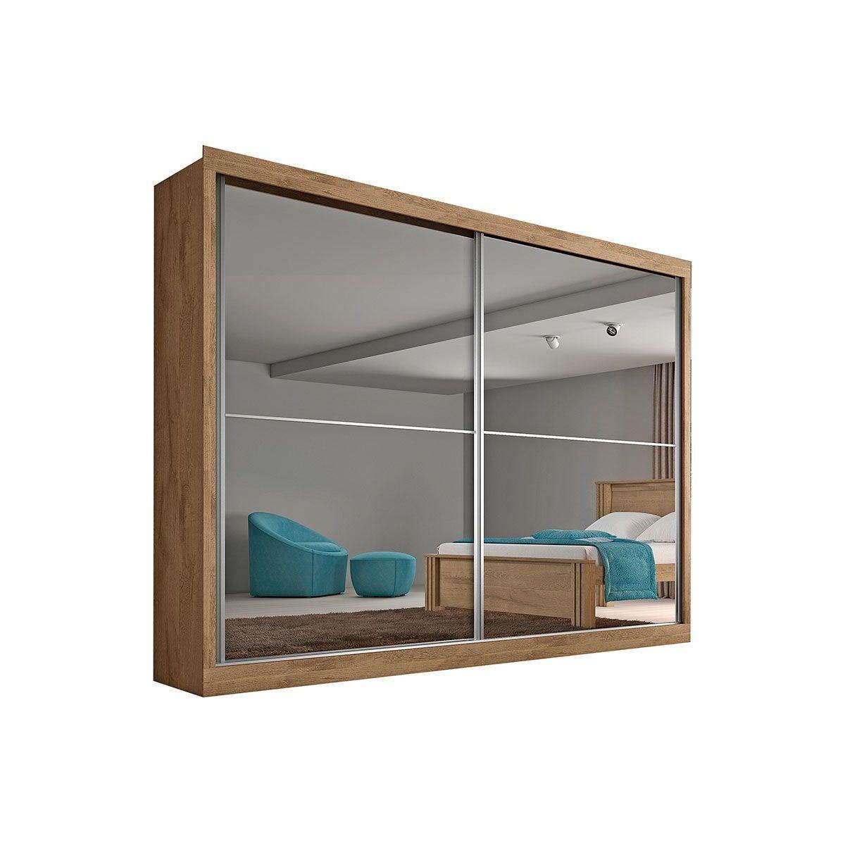 Guarda Roupas 2 Portas De Correr E 4 Gavetas C Espelho Verona Plus Amendoa Europa