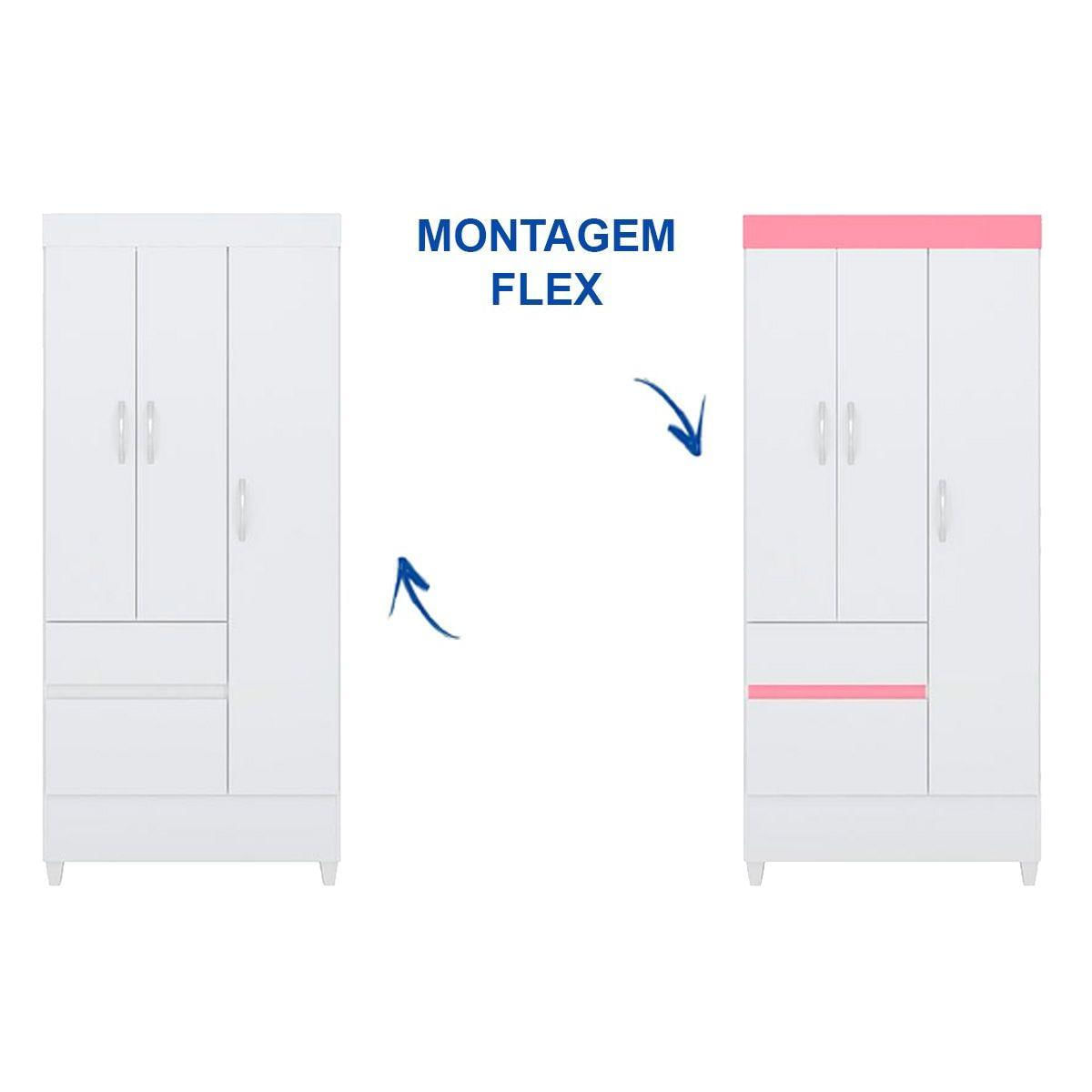 Guarda Roupa Solteiro 3 Portas E 2 Gavetas Wind Branco Rosa Demobile