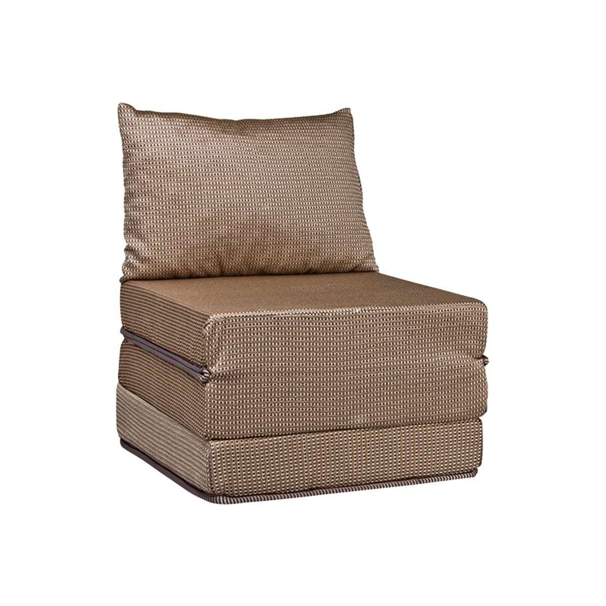 Sofa Cama Solteiro Luck Puff D23 Tecido Marrom Quadriculado Luckspuma