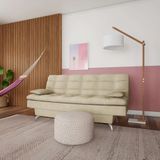 Sofá-Cama 3 Lugares Casal Raridade Suede Velvet Bege