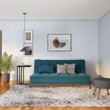 Sofá-Cama 3 Lugares Casal Raridade Base e Pés de Madeira Suede Azul