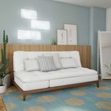 Sofá-Cama 3 Lugares Casal Arabella com Pés de Madeira Couro Sintético Branco