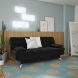 Sofá-Cama Casal 3 Lugares Autenticidade Suede Pés de Metal Preto