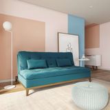 Sofá-Cama 3 Lugares Casal Estilo Base e Pés de Madeira Suede Azul