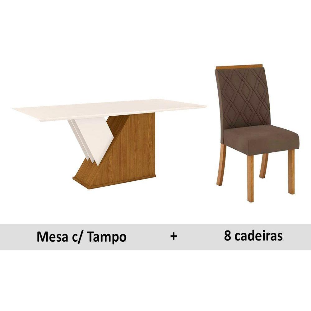 Sala De Jantar Completa Epic C Tampo Madeirado C Vidro 200cm 8 Cadeiras Vita Nature Bege Henn