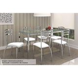 Sala De Jantar Completa Reno C Tampo Vidro 150cm 6 Cadeiras Portugal Cromado Courano Branco Kappesberg