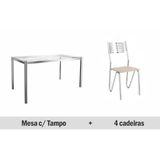 Sala De Jantar Completa Reno C Tampo Vidro 150cm 4 Cadeiras Napoles 150 Cromado Courano Nude Kappesberg