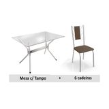 Sala De Jantar Completa Loire C Tampo Vidro 150cm 6 Cadeiras Lisboa Cromado Courano Marrom Kappesberg