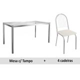 Sala De Jantar Completa Reno C Tampo Vidro 150cm 4 Cadeiras Noruega Cromado Courano Branco Kappesberg