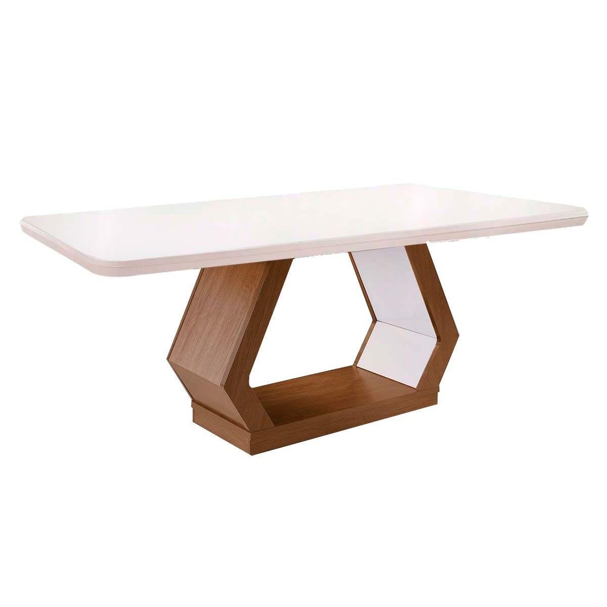 Mesa De Sala Jantar Alvorada Tampo Madeirado Curvo 180x90cm Imbuia Off White Rufato