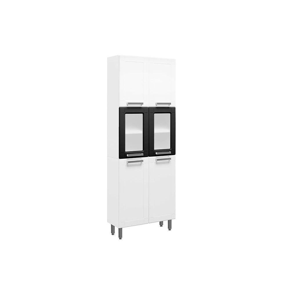 Paneleiro De Cozinha Multipla 6037 6 Portas 2 C Vidro Branco Preto Bertolini