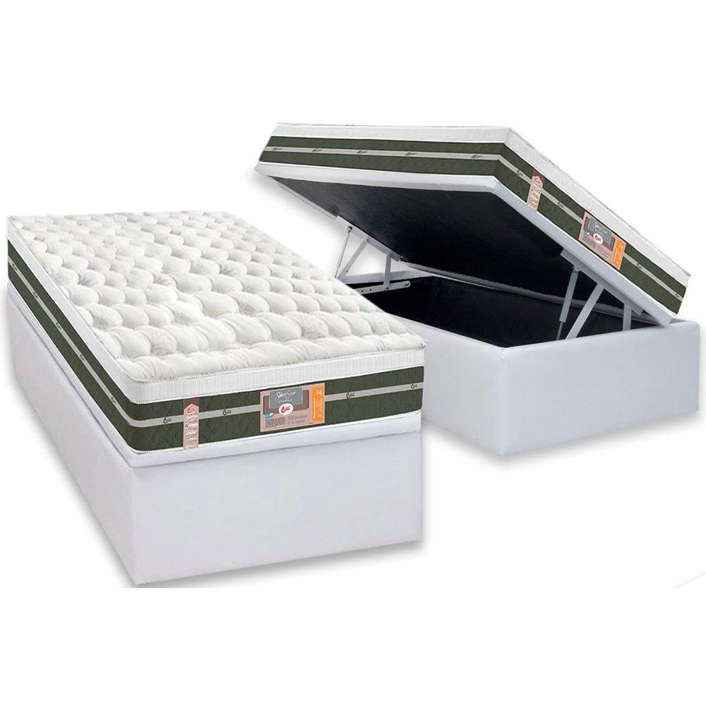 Cama Box Bau Solteiro Colchao Molas Bonnel Castor Silver Star Air Base Crc Courano White 88x188