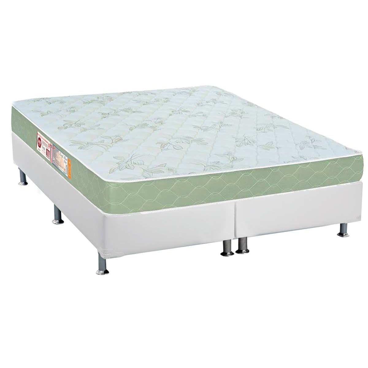 Cama Box Queen Colchao Espuma D33 Castor Sleep Max Base Crc Courano White 158x198