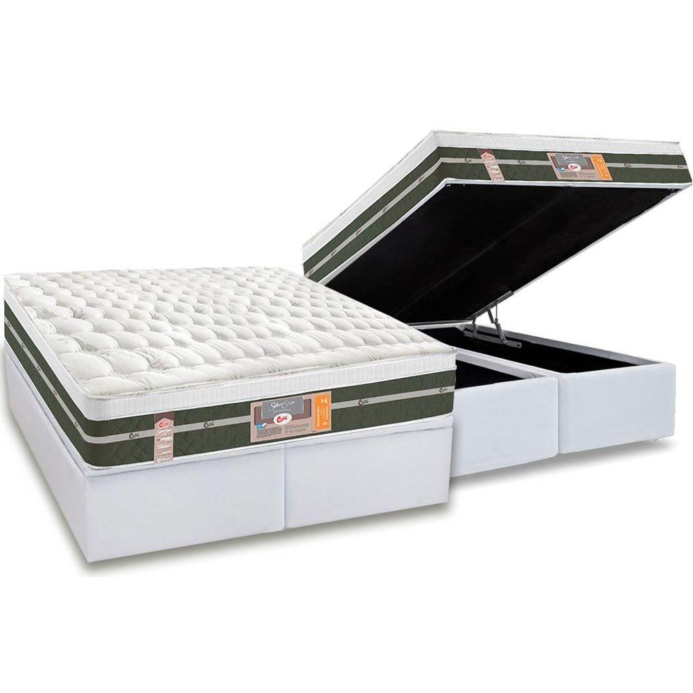 Cama Box Bau Queen Colchao Molas Bonnel Castor Silver Star Air Base Crc Courano White 158x198