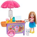 Barbie Club Chelsea Boneca E Snack Cart Playset, Loira De 6 Polegadas Com Gatinho De Estimação E Acessórios, Presente Para Crianças De 3 A 7 Anos