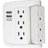Adaptador De Parede Giratória Ecoplugs 6 Outlet Swivel, Tomada Giratória Com Portas Usb, Adaptador De Toque De Parede Giratório Branco