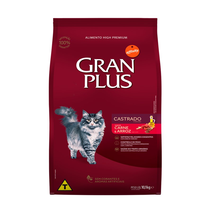 Ração Granplus Gatos Adultos Castrados Carne e Arroz - 10,1kg