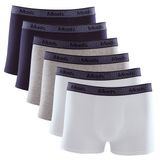 Kit 6 Cuecas Boxer Mash Algodão e Elastano Azul/Cinza/Branco