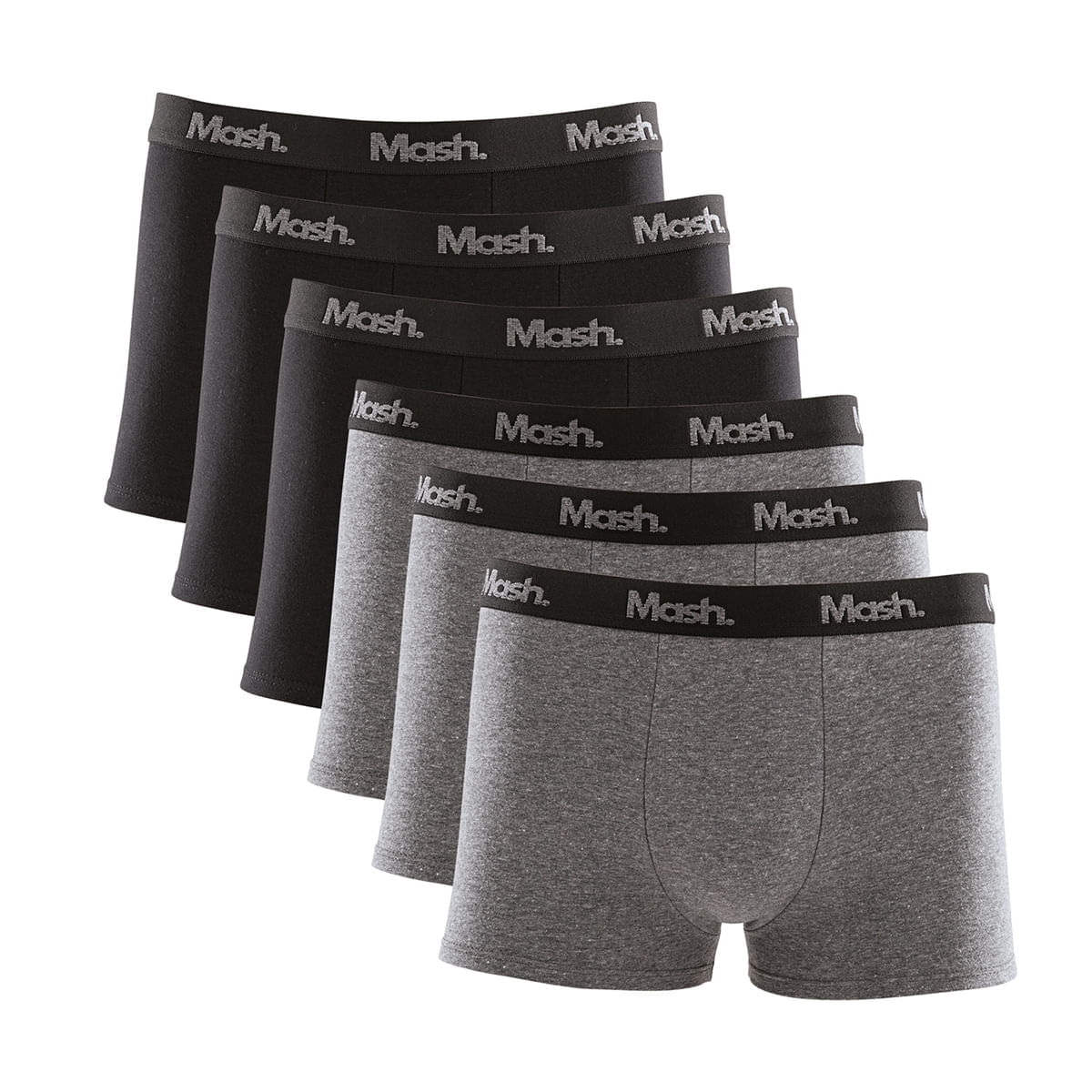 Kit 6 Cuecas Boxer Mash Cotton Elástico Preto e Cinza