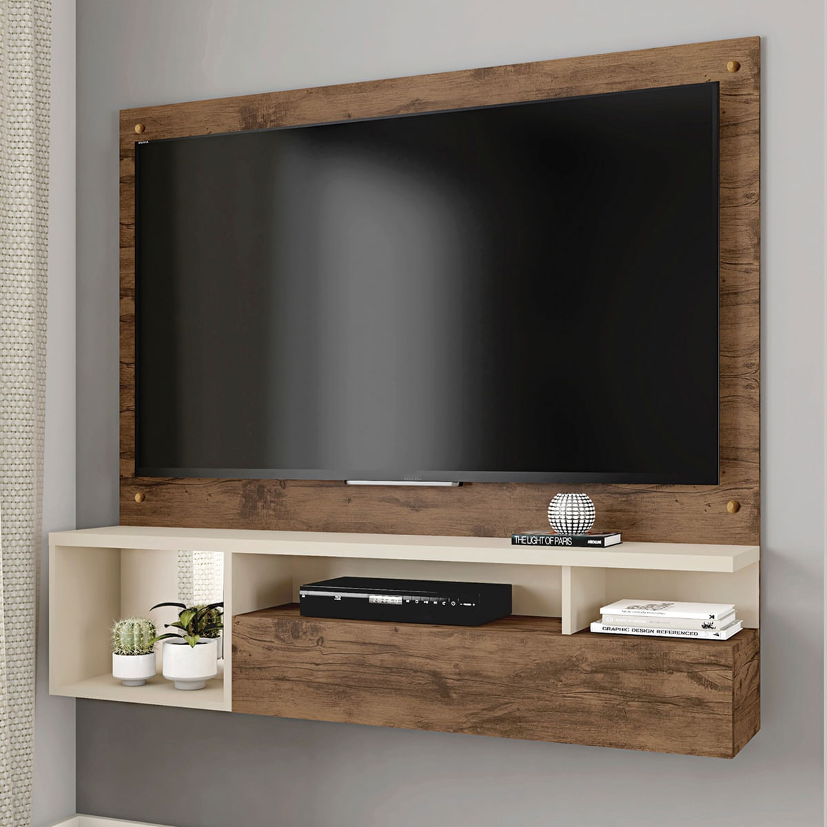 Painel Para TV Até 55 Pol Caemmun Black 19 Naturale e Off White