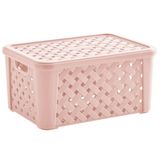 Cesta Organizadora Rattan Com Tampa Empilhável 24CmX17CmX12Cm Rosa- PARAMOUNT