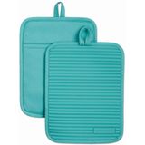 Kitchenaid Ribbed Soft Silicone Water Resistant Pot Holder Set Aqua Sky 2 Peças Definida