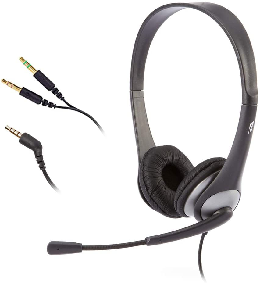 Cyber Acoustics Stereo Headset, Fone De Ouvido Com Microfone, Ótimo Para K12 School Classroom And Education (ac-204), Preto