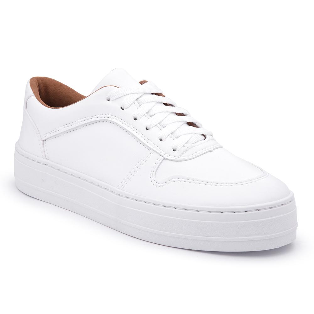 Tênis Flatform Feminino Cadarço Conforto Dia A Dia Leve Branco 36