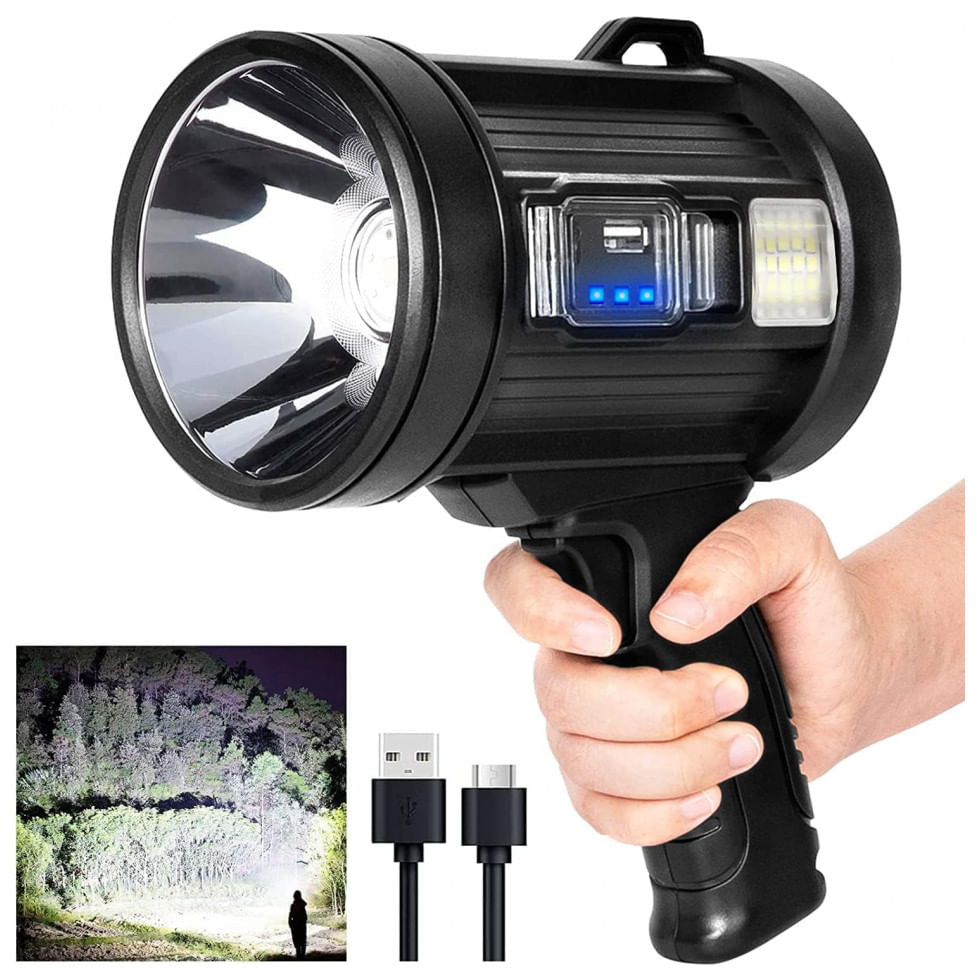 Lanterna Led Recarregavel 90000 Lumens Com Energia Solar, Mixilin W 5113, Preto