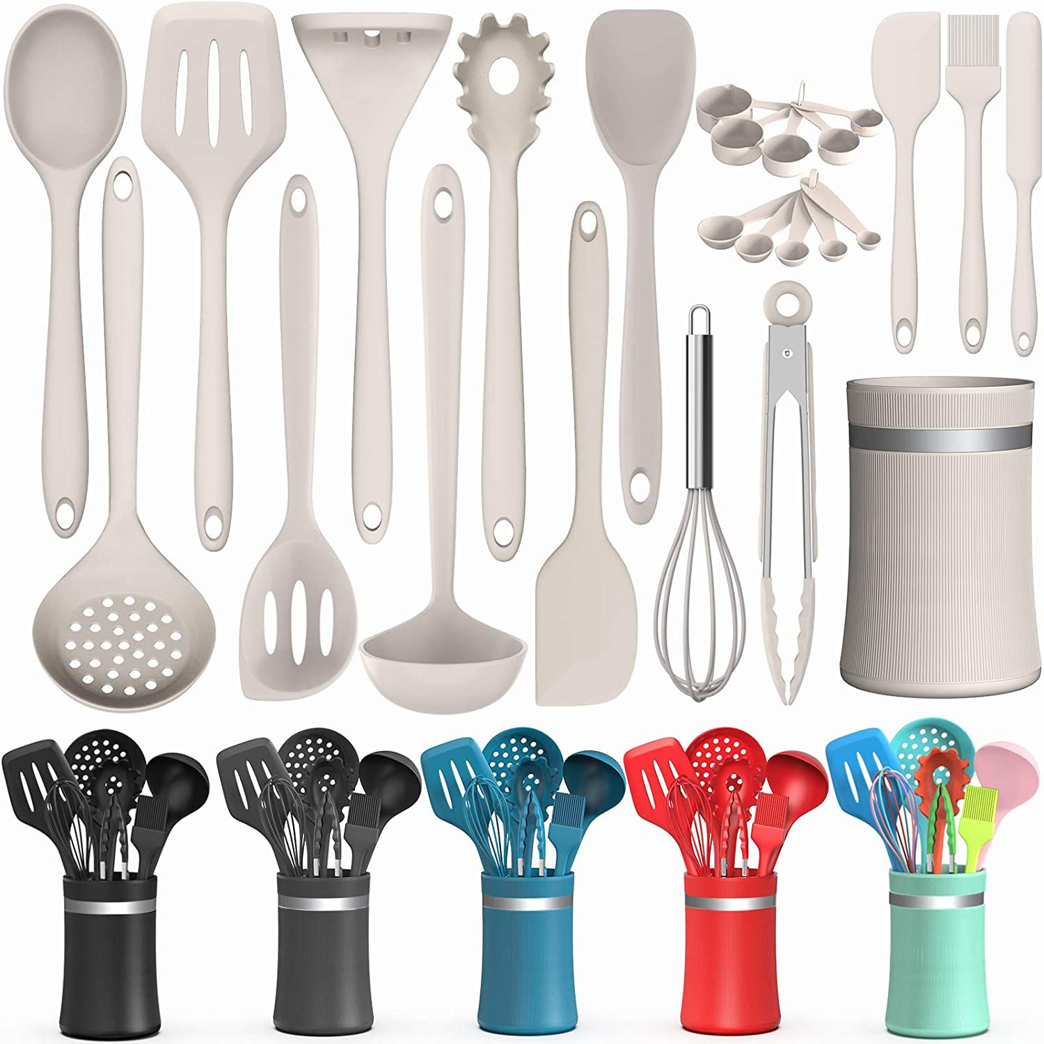 Conjunto De Utensílios De Cozinha De Silicone 24 Pedais De Cozinha Sem Vara Espátula Conjunto Com Suporte Por Aikkil Ferramentas De Gadget