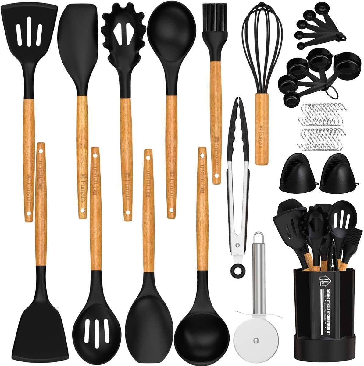 Conjunto De Utensílios De Cozinha De Silicone Fungun 26 Pcs Cozinha Utensílios Espátula Conjunto Com Suporte De Utensílio Para Panela Antia