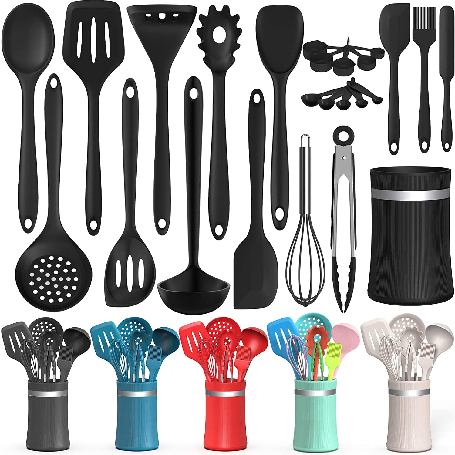 Conjunto De Utensílios De Cozinha De Silicone 24 Utensílios De Cozinha Antiaderente De 24 Pcs Espátula Set Com Suporte Por Aikkil Ferramen