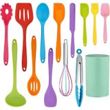 Lianyu 14 Pcs Cooking Utensils Conjunto Com Suporte, Conjunto De Utensílios De Cozinha De Silicone, Ferramentas De Gadget De Cozimento Resistentes Ao