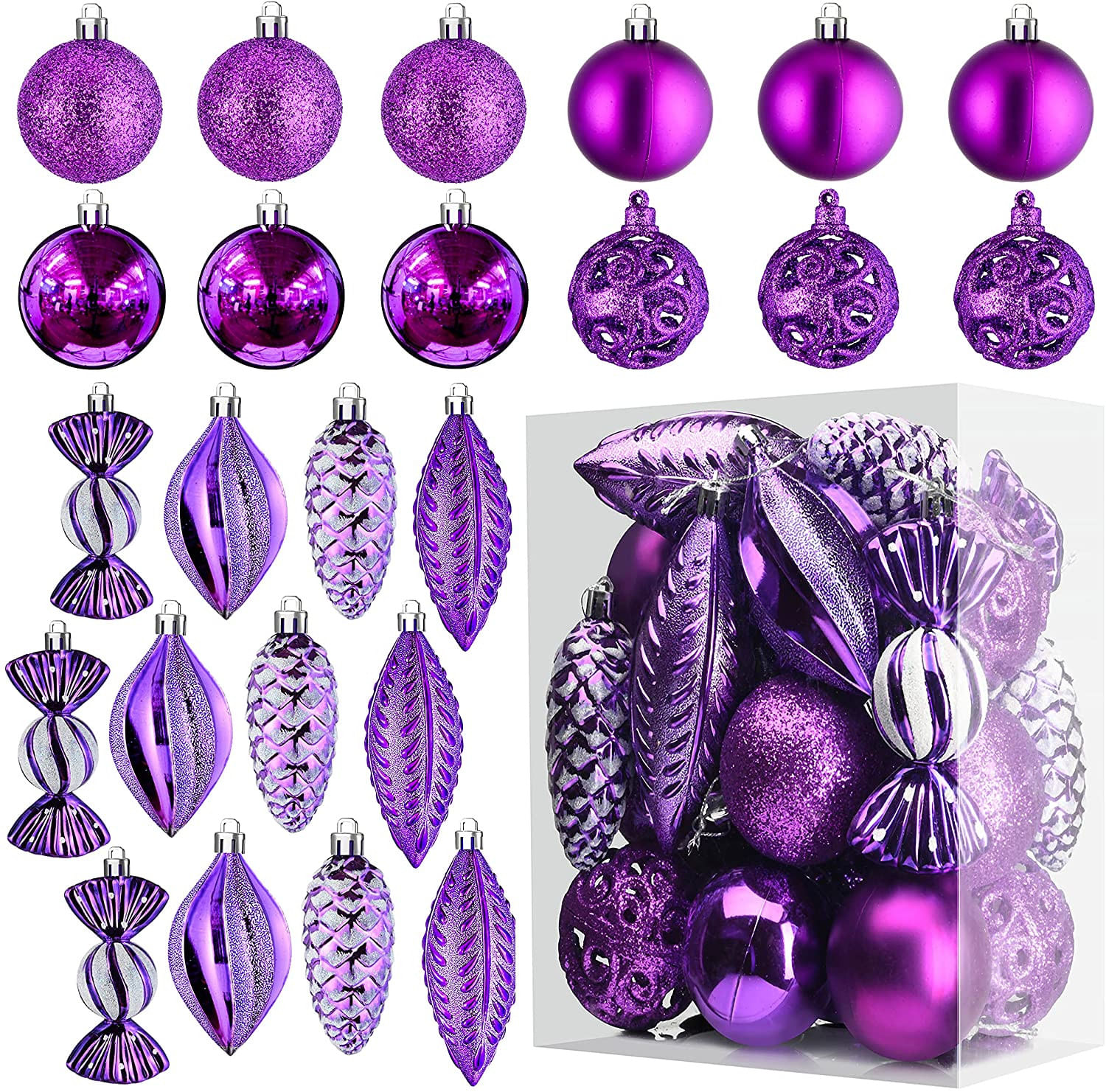 Enfeites De Baile De Natal Roxo Para Decorações De Natal - 24 Peças Enfeites À Prova De Fogo Com Laço Pendurado Para Decoração De Natal E Fe