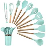 Alitade 12pcs Cozinha Utensílio Conjunto Silicone Utensílios De Cozinha Kit Spatula Máscara Resistente A Colheres De Madeira Ferramenta De G