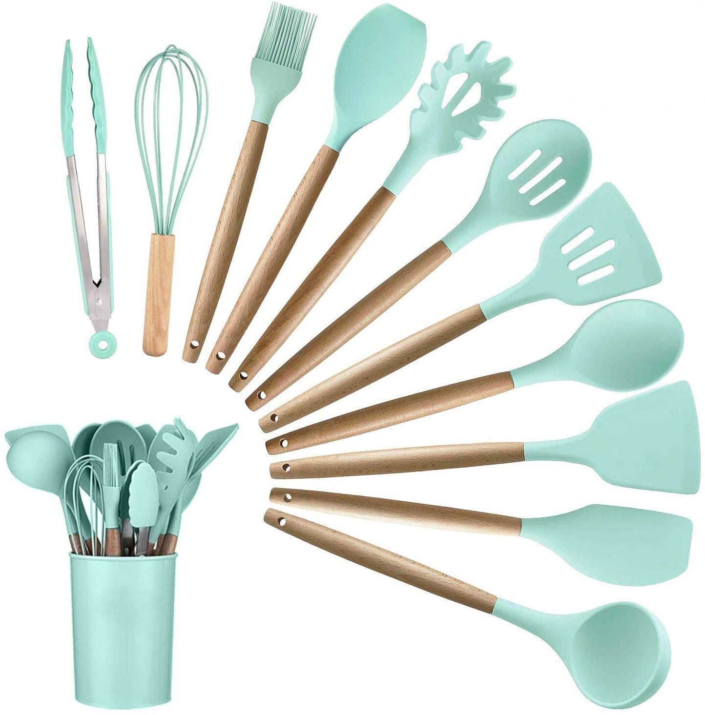 Alitade 12pcs Cozinha Utensílio Conjunto Silicone Utensílios De Cozinha Kit Spatula Máscara Resistente A Colheres De Madeira Ferramenta De G