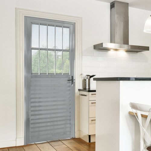 Porta De Alumínio Lambril 210x90cm Lado Esquerdo Postigo Hale Esquadrias Natural