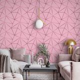 Papel De Parede Adesivo Zara Rosa Com Rosê Gold