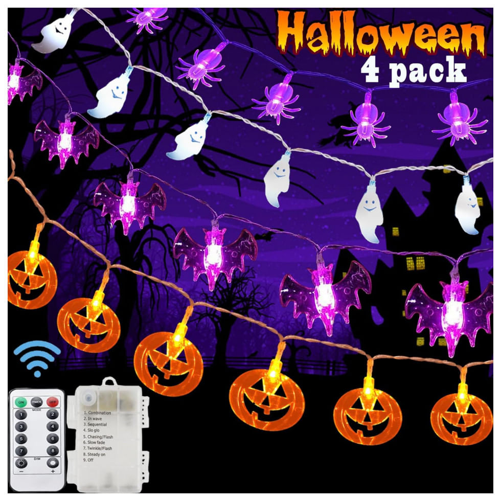 Kit De Luzes Para Decoração De Halloween 20 Led A Bateria Com Controle Remoto