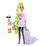 Barbie Extra Doll 11 Em Oversized Tee &amp; Leggings Com Papagaio De Estimação, Cabelo E Acessórios Neon-verdes Extra-longos, Juntas Flexíveis,