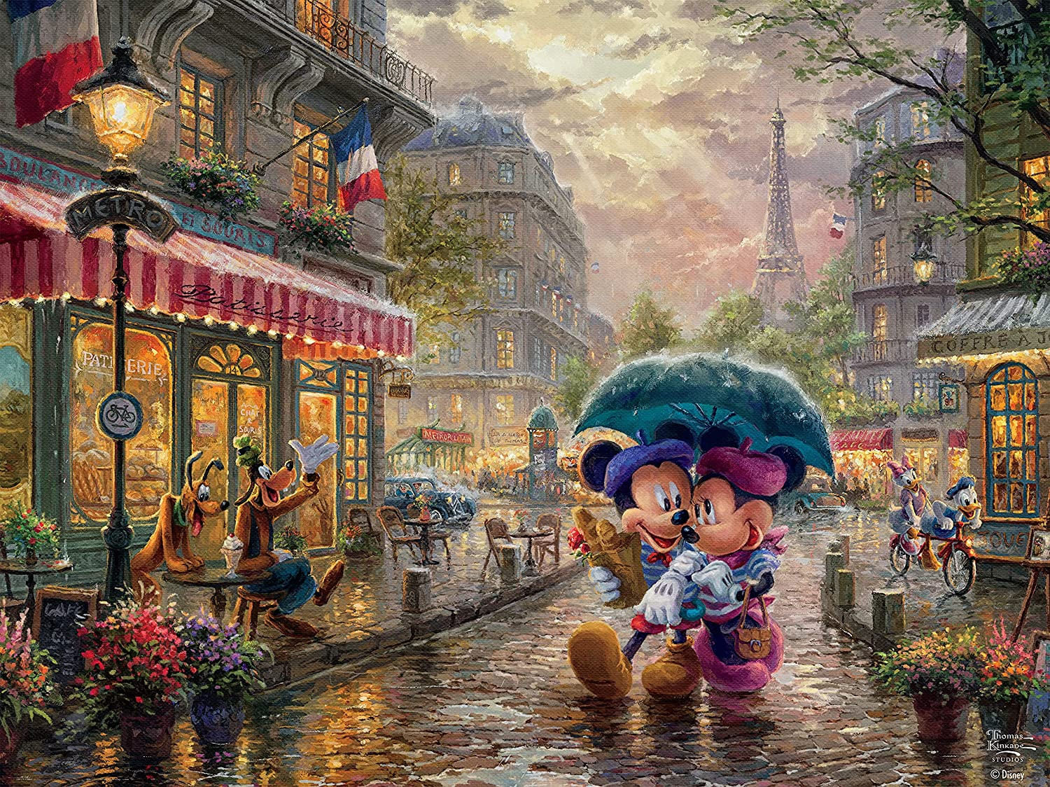 Ceaco 750 Peça Thomas Kinkade - Disney Dreams, Mickey E Minnie Em Paris Jigsaw Puzzle, Crianças E Adultos