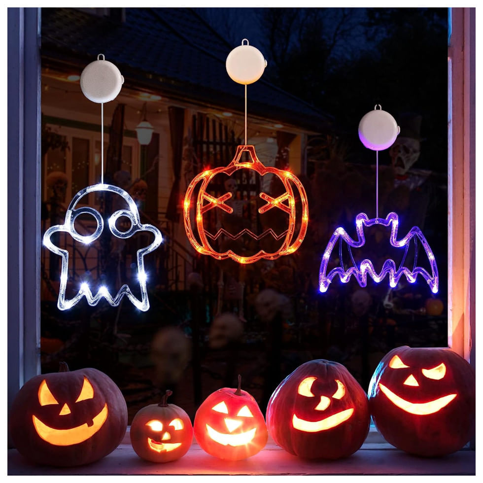 Kit Decoração Interna Para Halloween Led 3 Peças Inclui Abobóra, Fantasma E Morcego, Lolstar