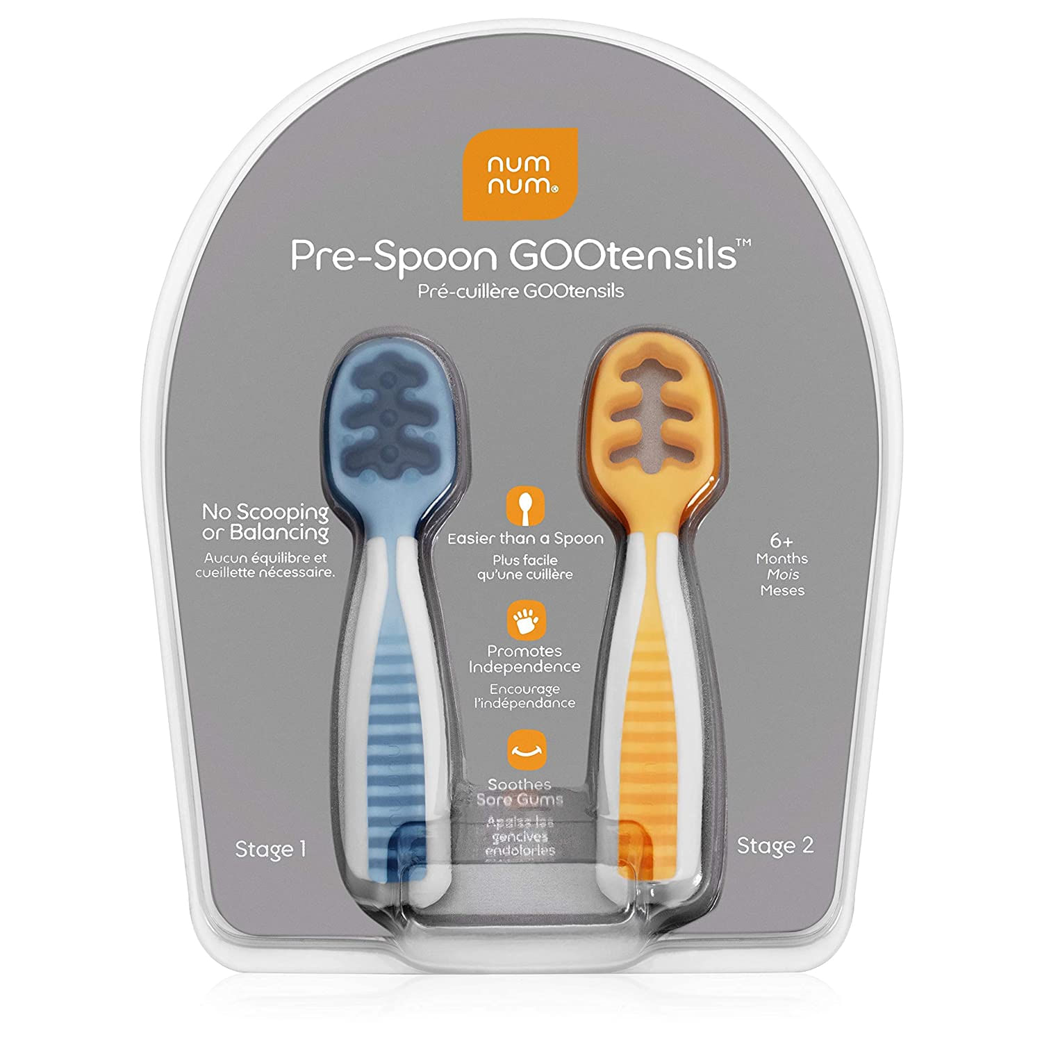 Numnum Pré-colher Gootensils | Baby Spoon Set (primeira Etapa + Segunda Etapa) | Bpa Free Silicone Self Feeding Baby + Toddler Utensil | 1