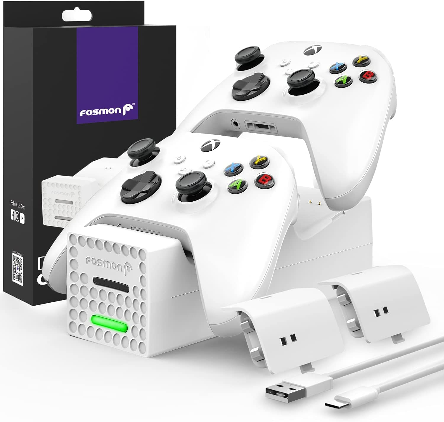 Carregador De Controlador Fosmon Dual 2 Compatível Com Controladores Xbox Series X/s (não Para Xbox One / 360), (dois Slot) Estação De Carregamento D