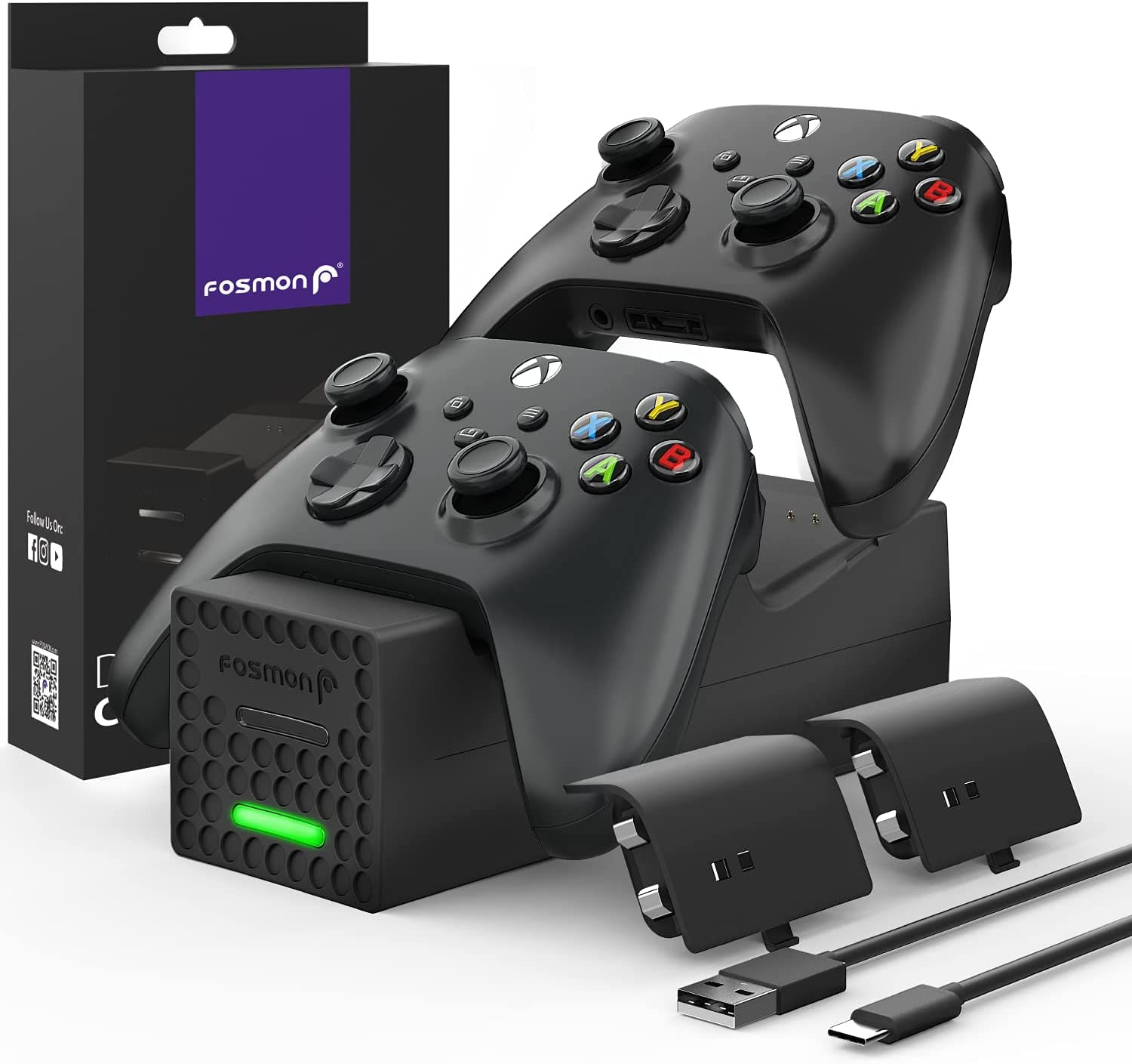 Carregador De Controlador Fosmon Dual 2 Compatível Com Controladores Xbox Series X/s (não Para Xbox One / 360), (dois Slot) Estação De Carregamento D